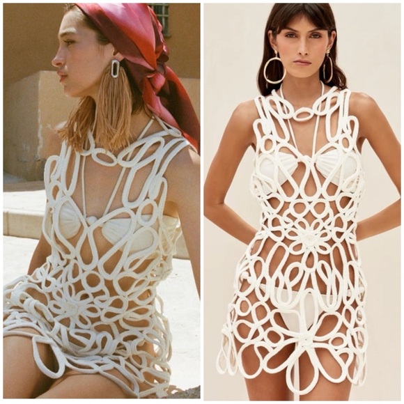cult gaia Dresses & Skirts - Cult Gaia Danica Crochet Sheer Mini Dress
Coverup Off White SZ S